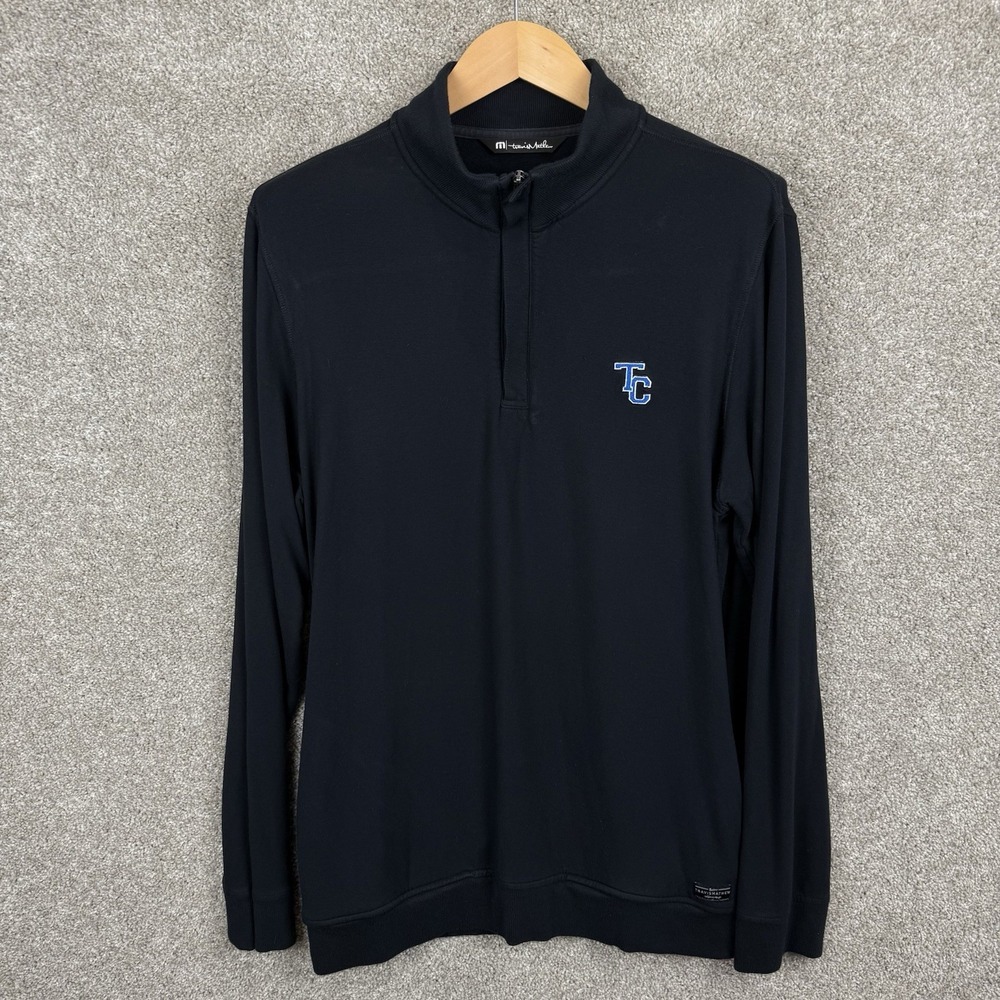 Travis Mathew 1/4 Zip Pullover Black Men's Size Large TC Logo Trinity Collegiate